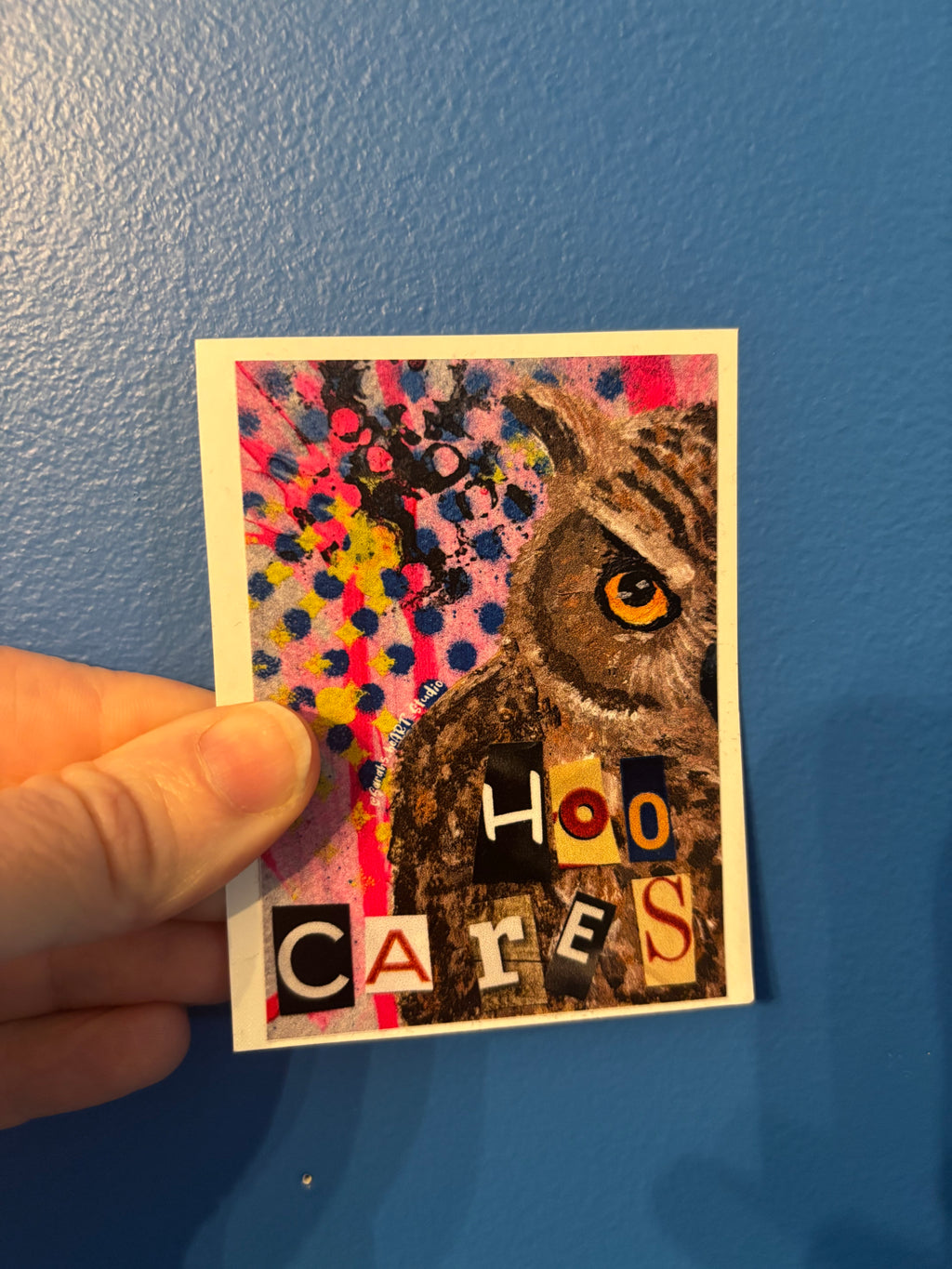 "Hoo Cares" Owl Sticker- Original hand painted artwork