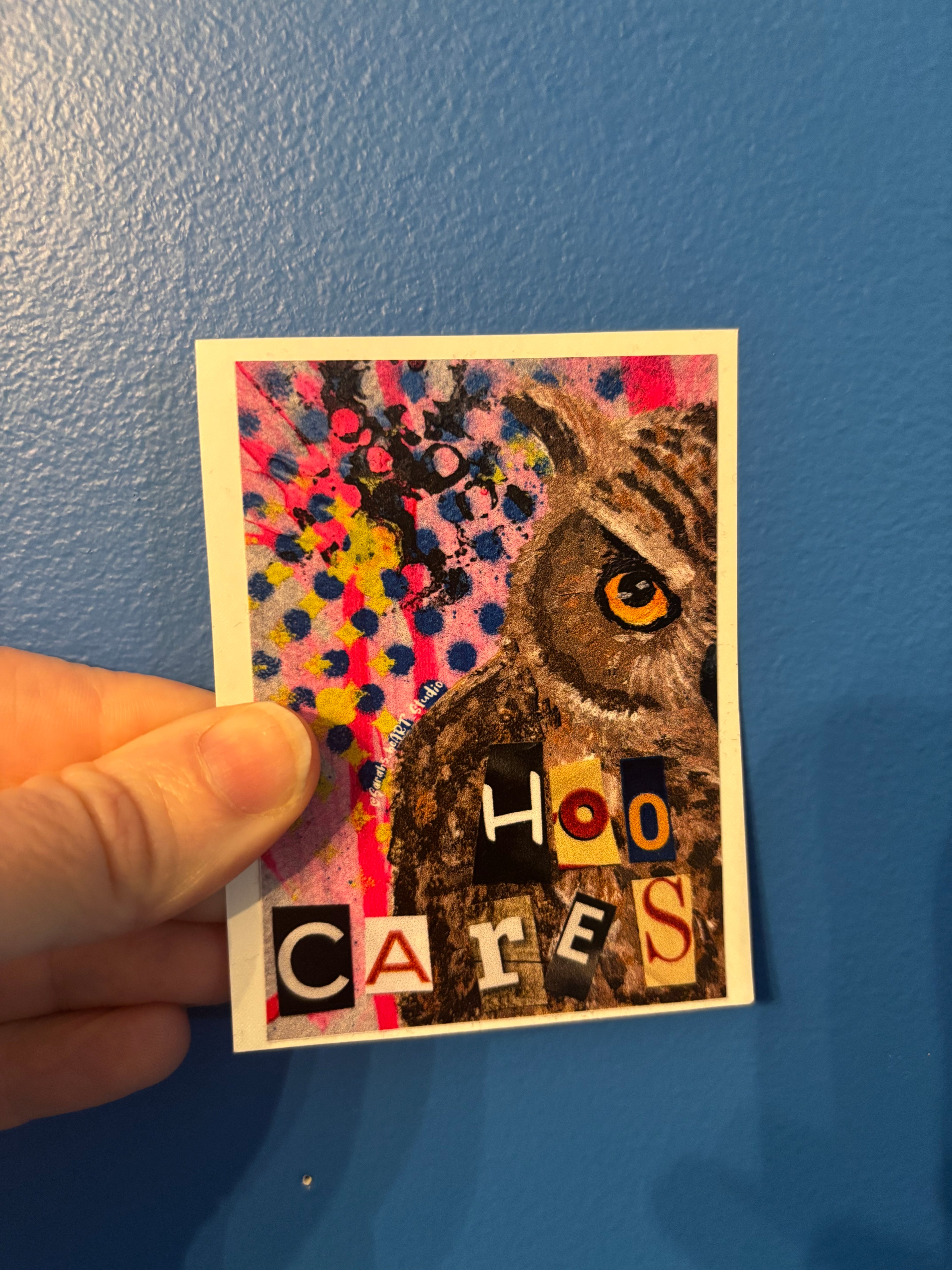 "Hoo Cares" Owl Sticker- Original hand painted artwork