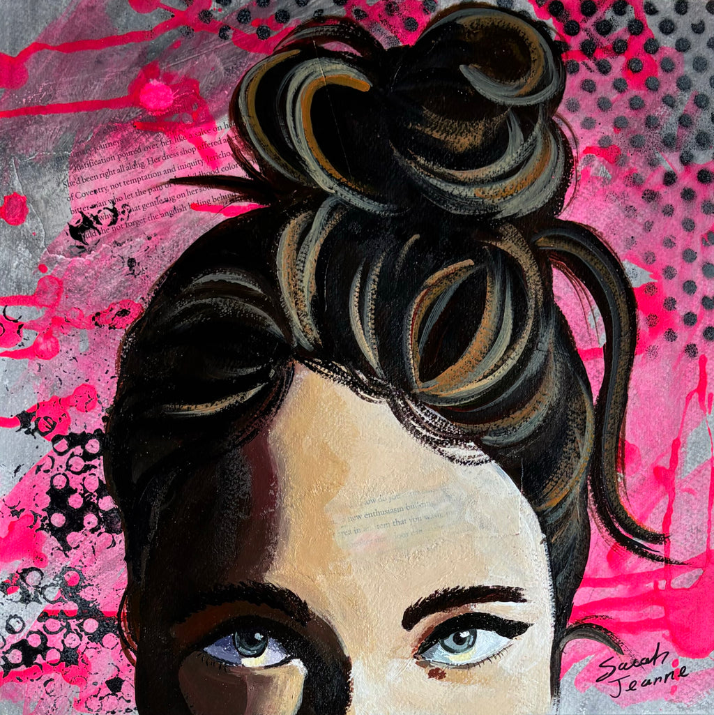 Natural Female Portrait with Messy Bun- Free Shipping 13” x 13”