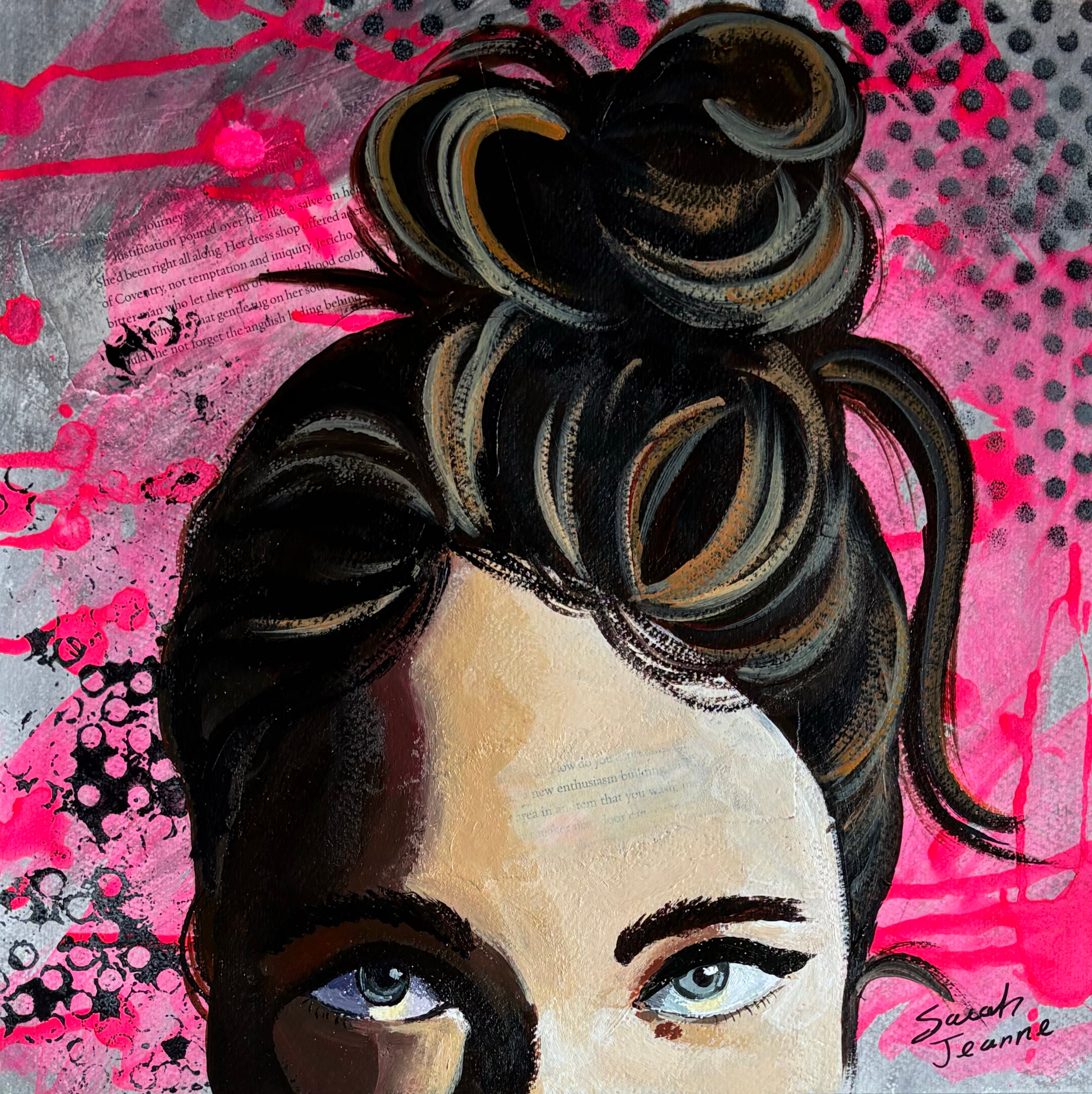 Natural Female Portrait with Messy Bun- Free Shipping 13” x 13”
