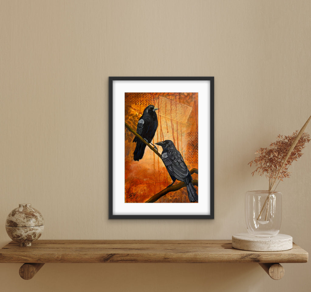 Wicked Crows bird Original Mixed Media Artwork (12” x 18”)