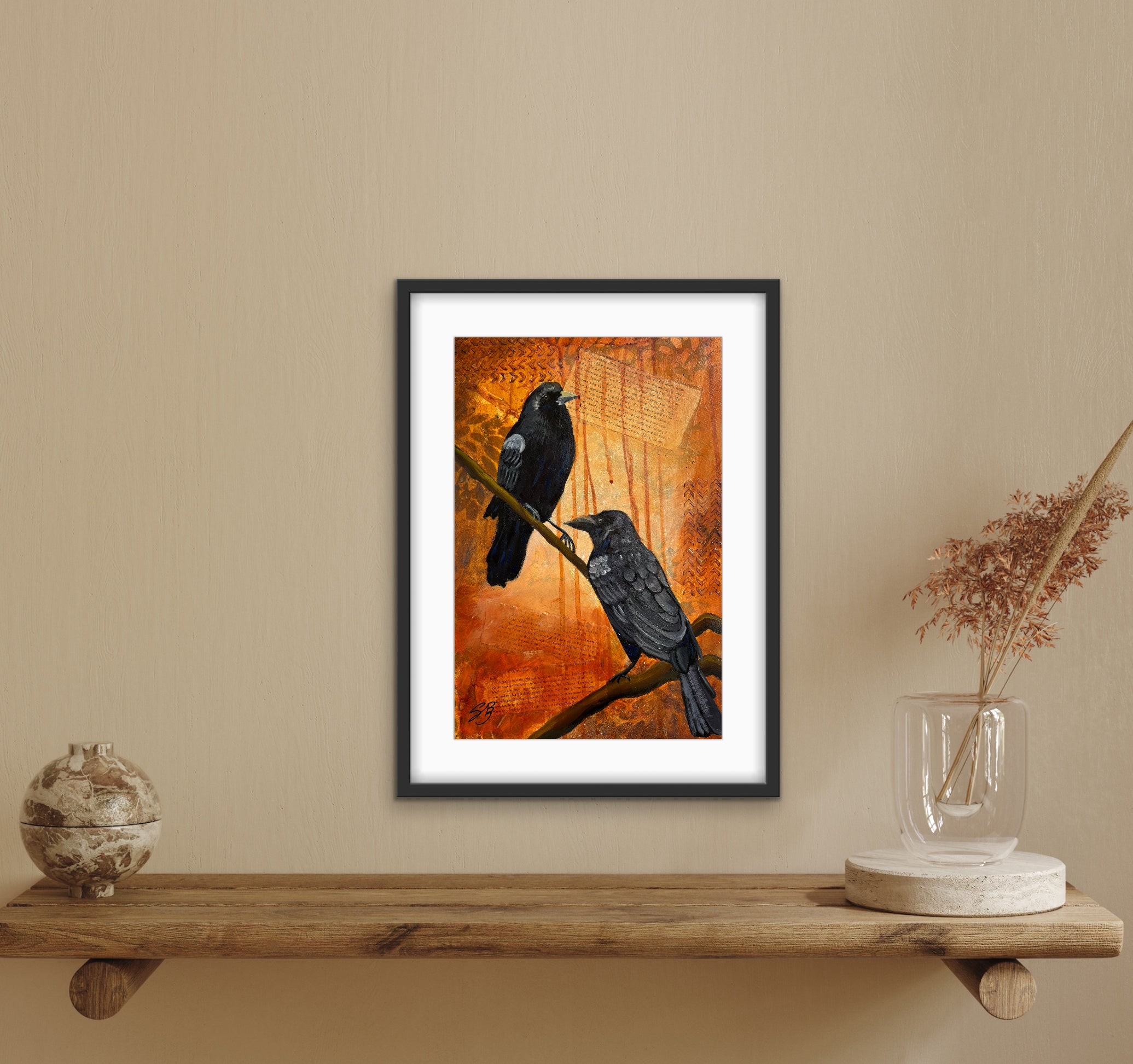 Wicked Crows bird Original Mixed Media Artwork (12” x 18”)