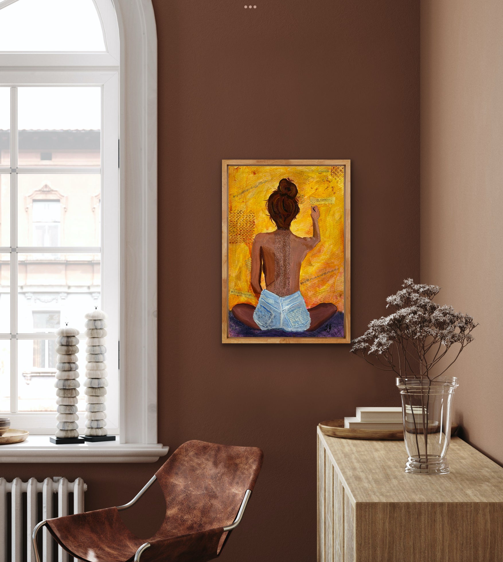 Yellow Sexy Shirtless Artist Multi-Media Painting- Free Shipping 14” x 18”