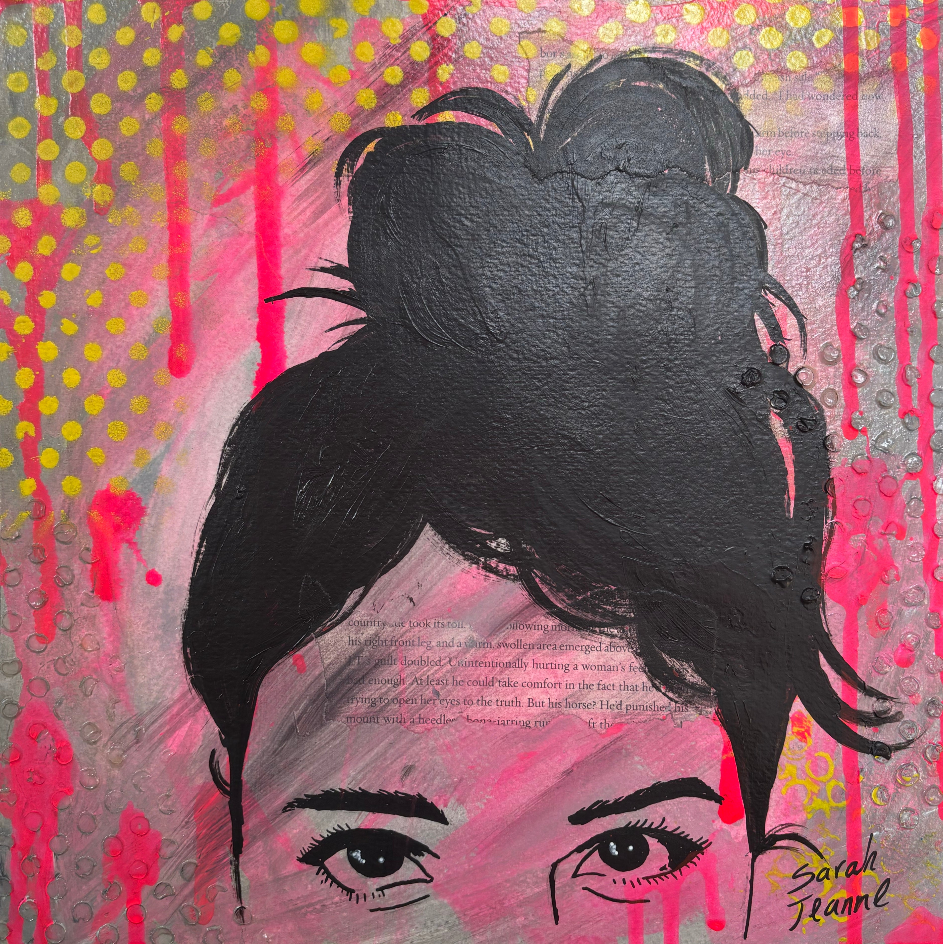 Silhouetted Female Portrait with MessyBun- Free Shipping 13”x13”