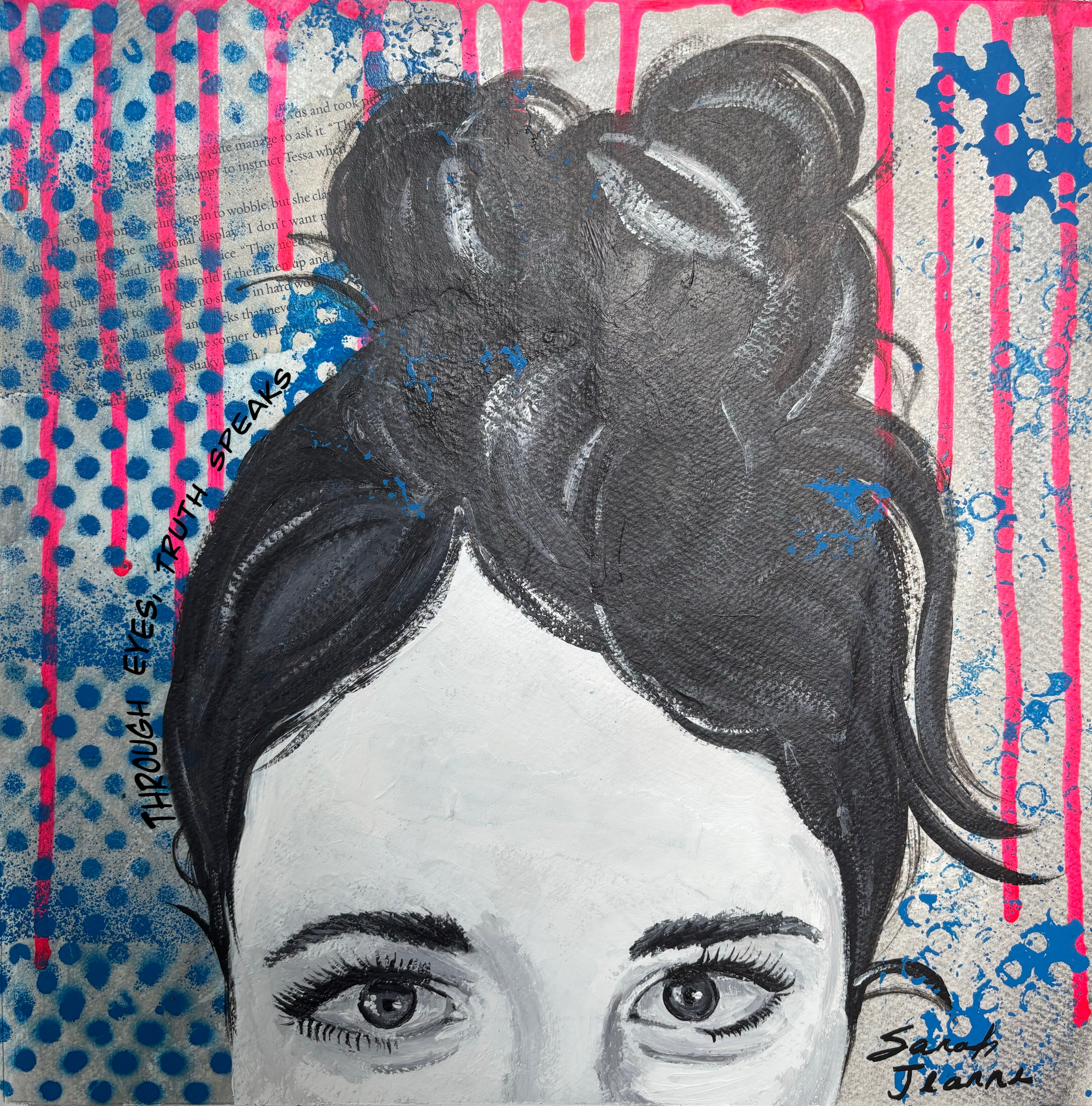 Black and White Silhouetted Female Portrait with MessyBun- Free Shipping 13”x13”