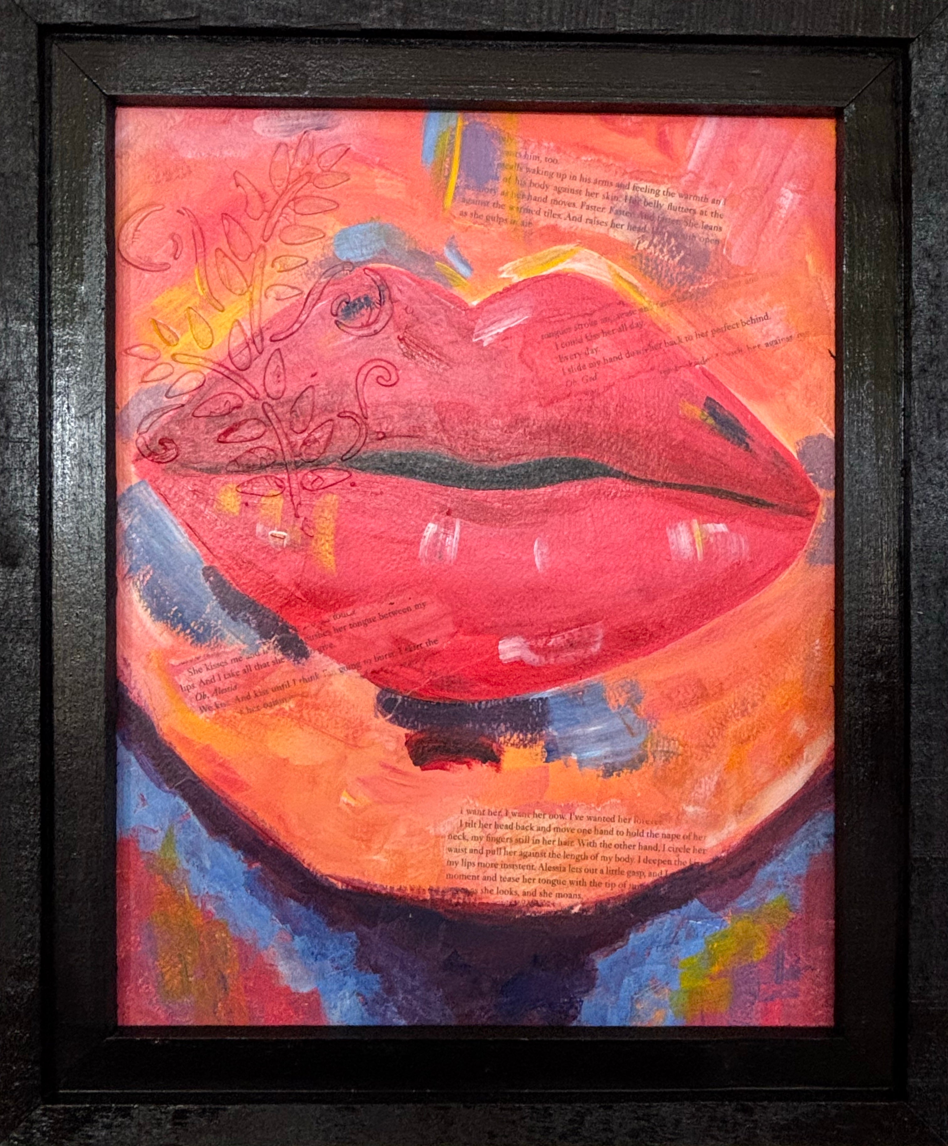 Colorful Lips Acrylic Painting Mixed Media- Free Shipping 13.5” x 16.5”