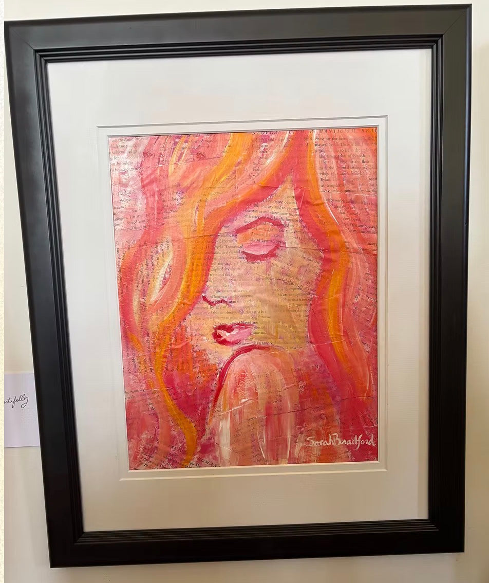 Female portrait Original Mixed Media Collage Art (Framed 12” x 14”)