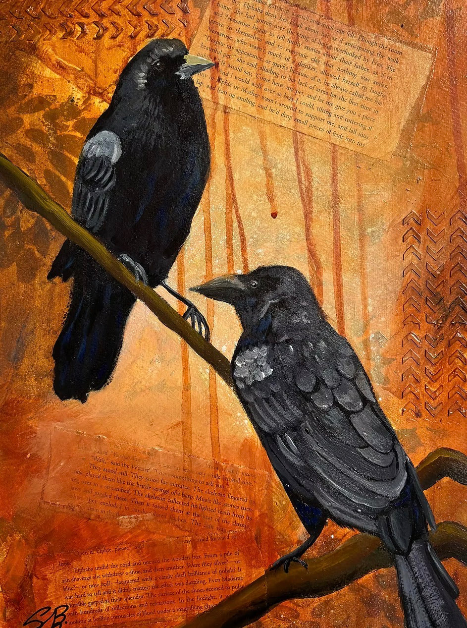 Wicked Crows bird Original Mixed Media Artwork (12” x 18”)