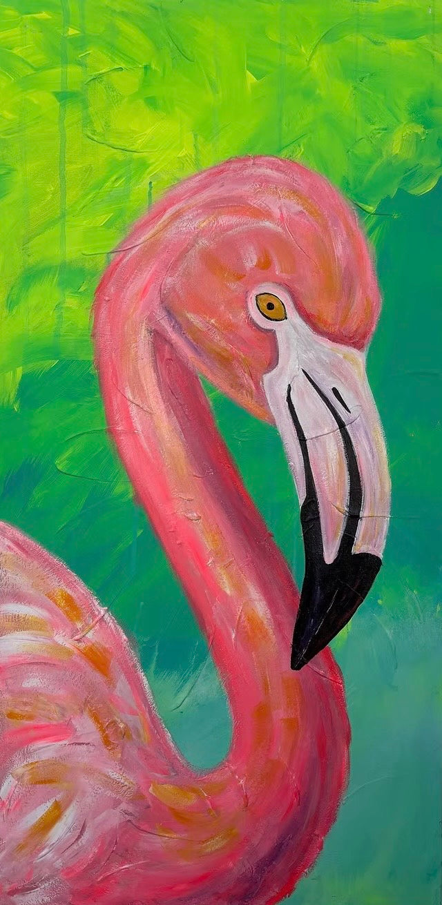 Original Flamingo Wrapped Canvas (12” x 34”)