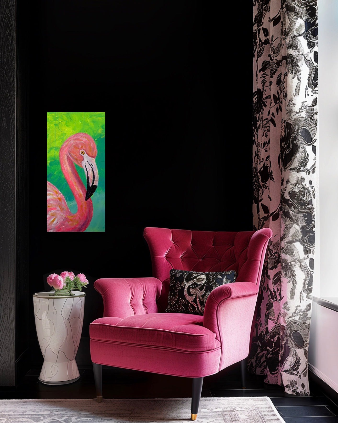 Original Flamingo Wrapped Canvas (12” x 34”)