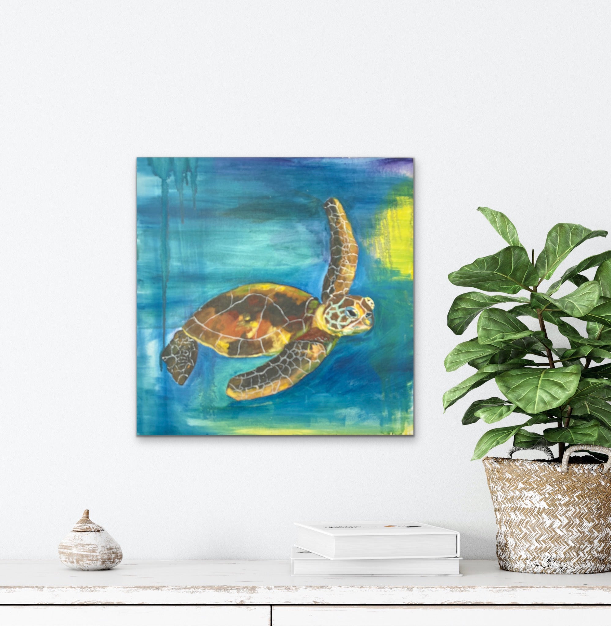 Original Sea Turtle Oil Painting (20” x 20”) Shipping Included