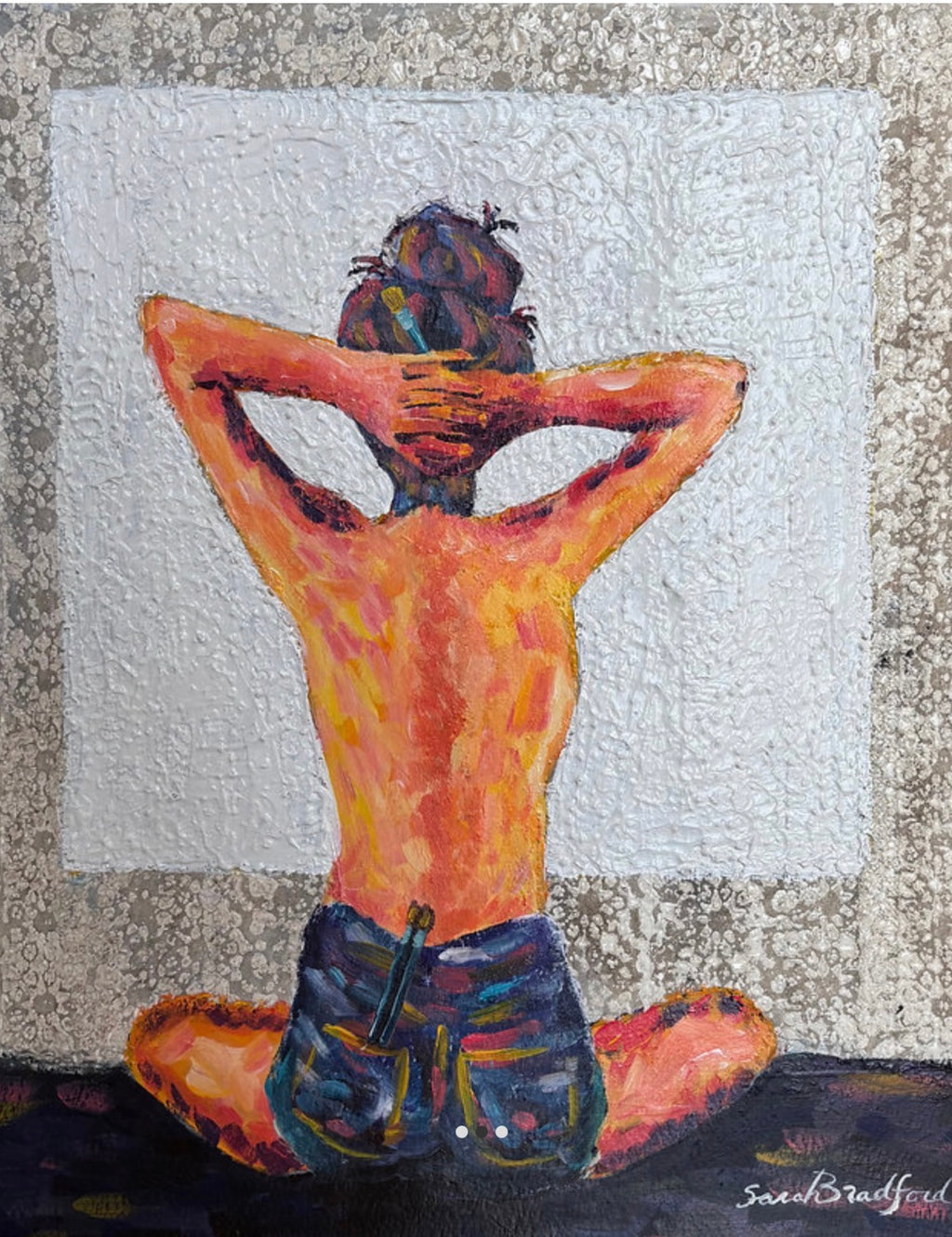 Colorful topless artist multi-media painting- Free Shipping 13” x 16”