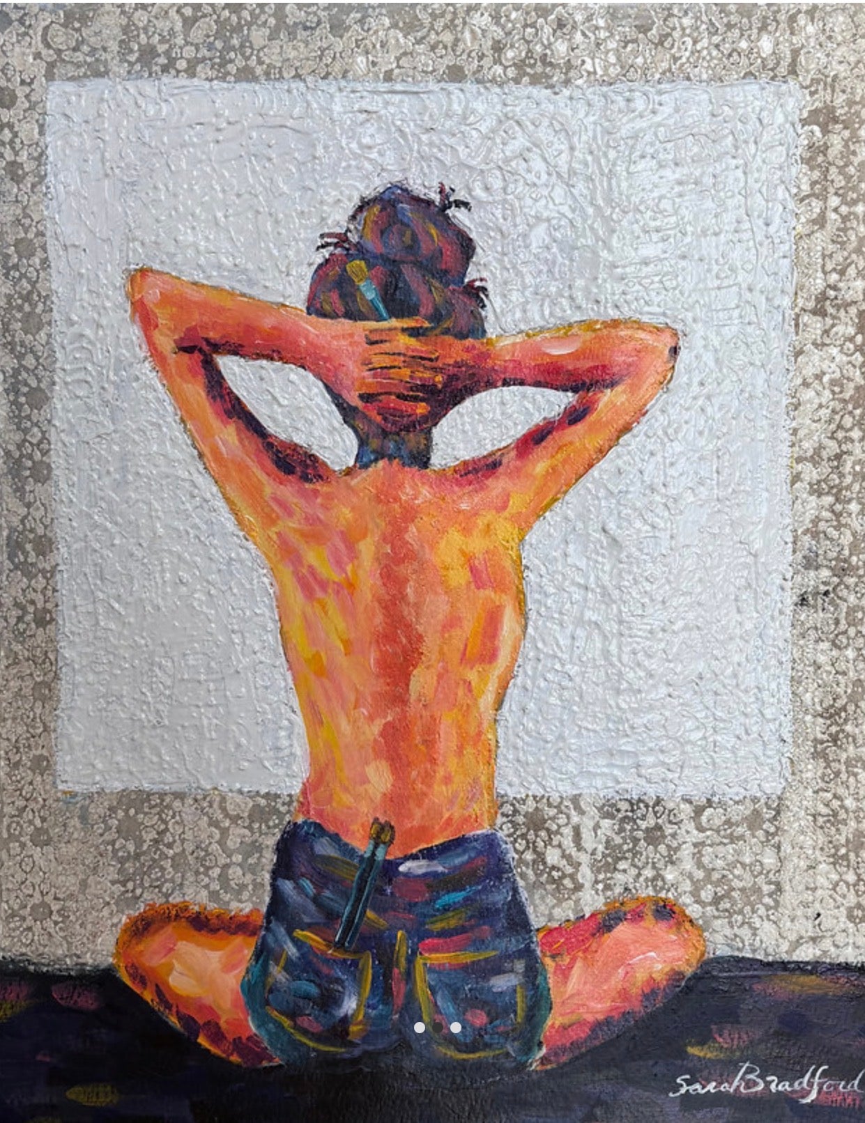 Colorful topless artist multi-media painting- Free Shipping 13” x 16”