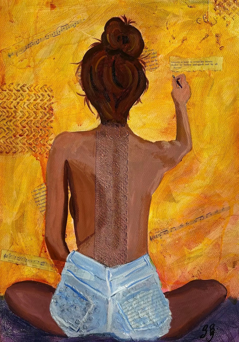 Yellow Sexy Shirtless Artist Multi-Media Painting- Free Shipping 14” x 18”