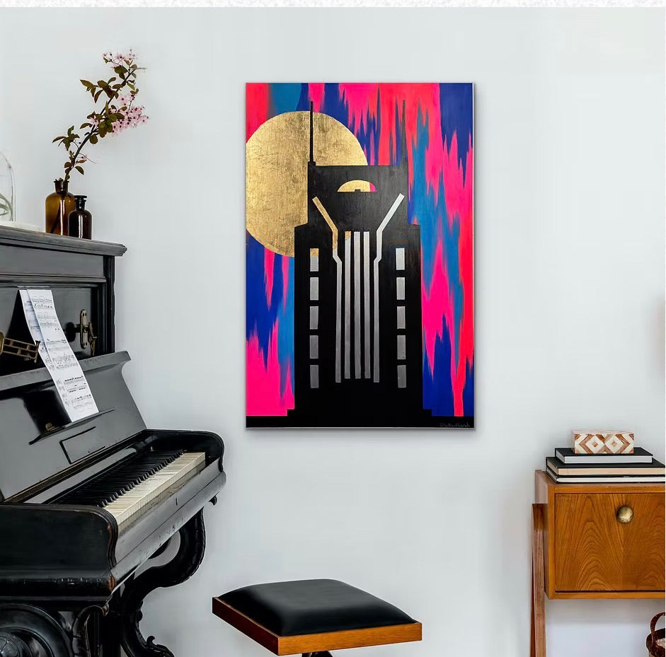 Nashville Skyline “Batman Building” — Original Abstract Artwork (60” x 40”) | Local Pickup Only