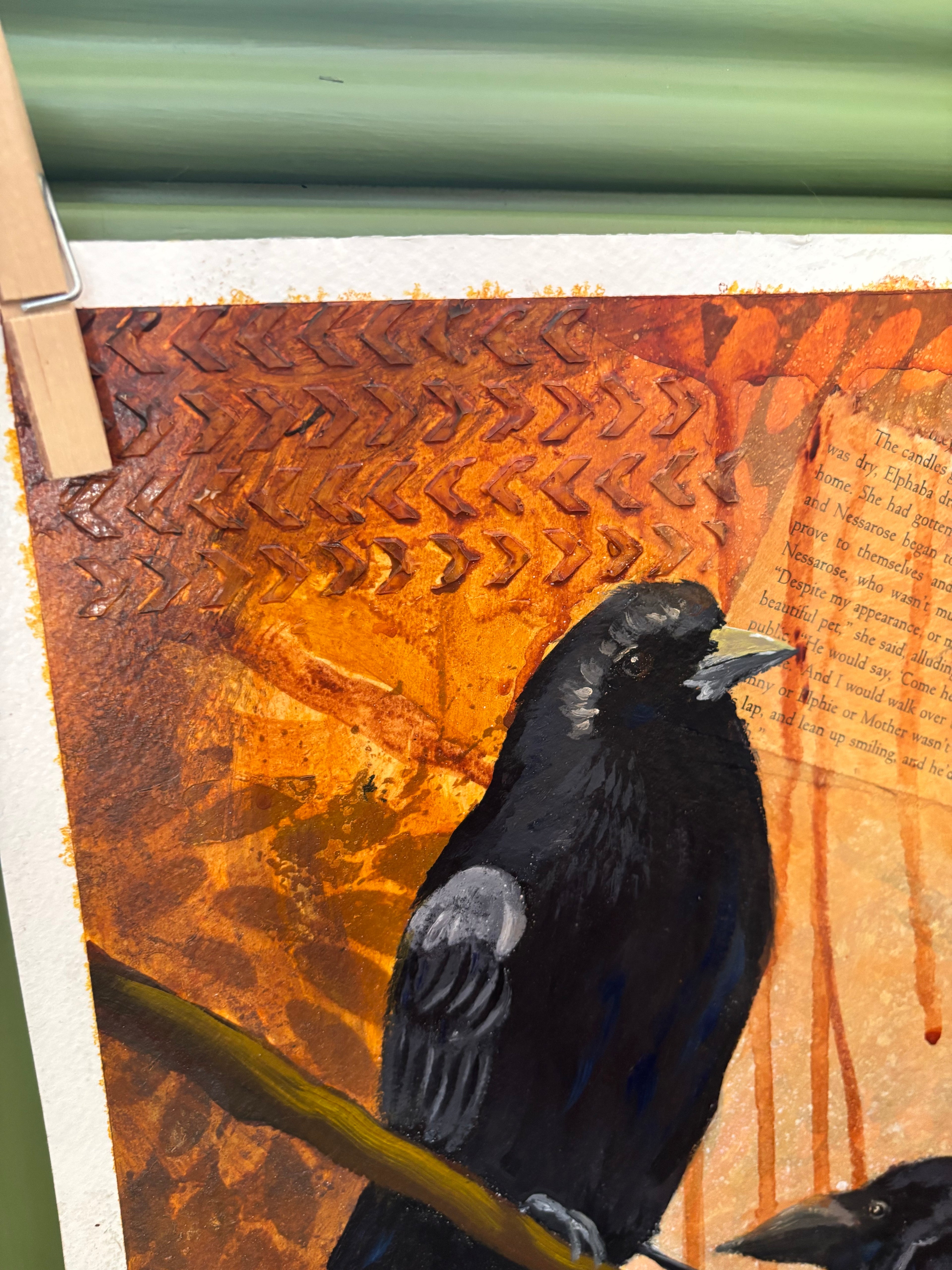 Wicked Crows bird Original Mixed Media Artwork (12” x 18”)