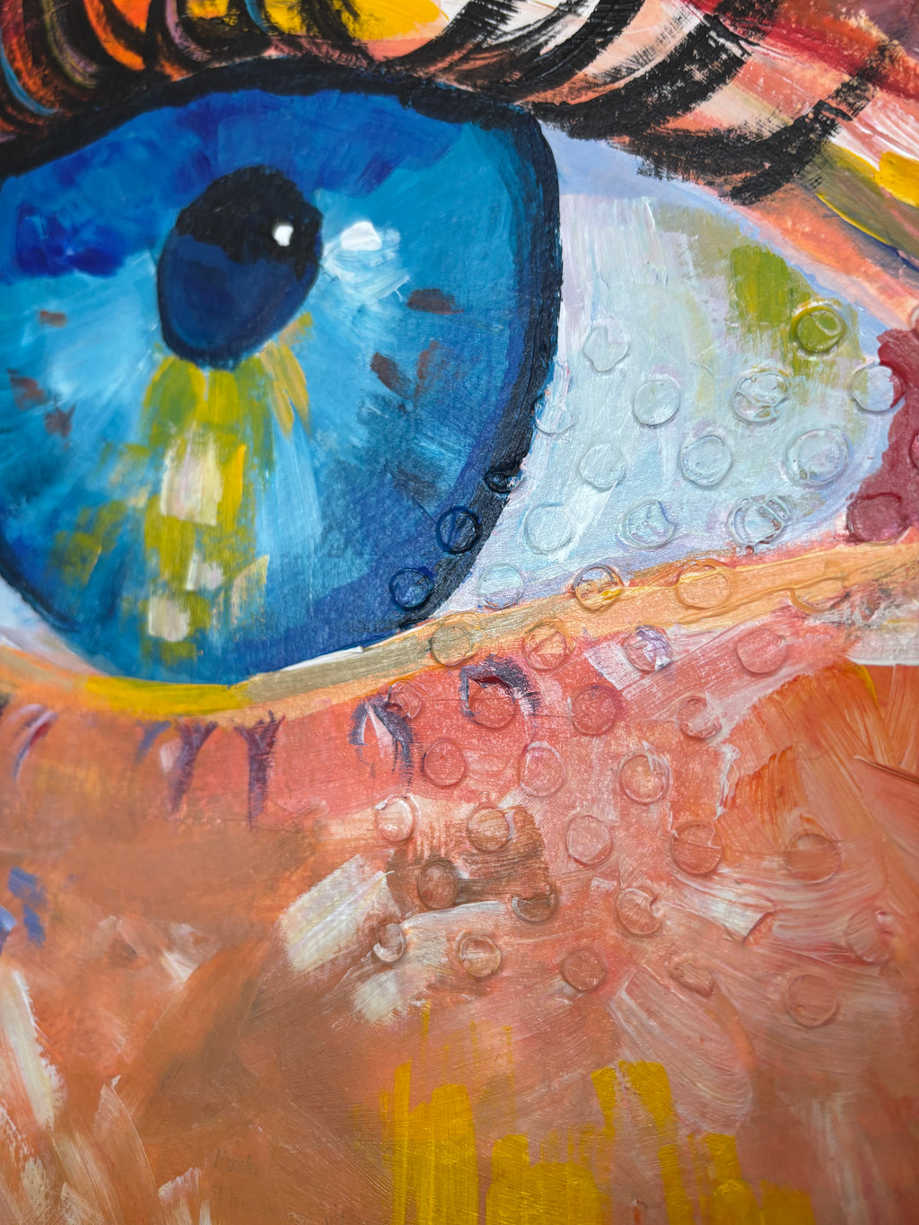 Colorful Eye Mixed Media Acrylic Painting- Free Shipping 13.5” x 16.5”