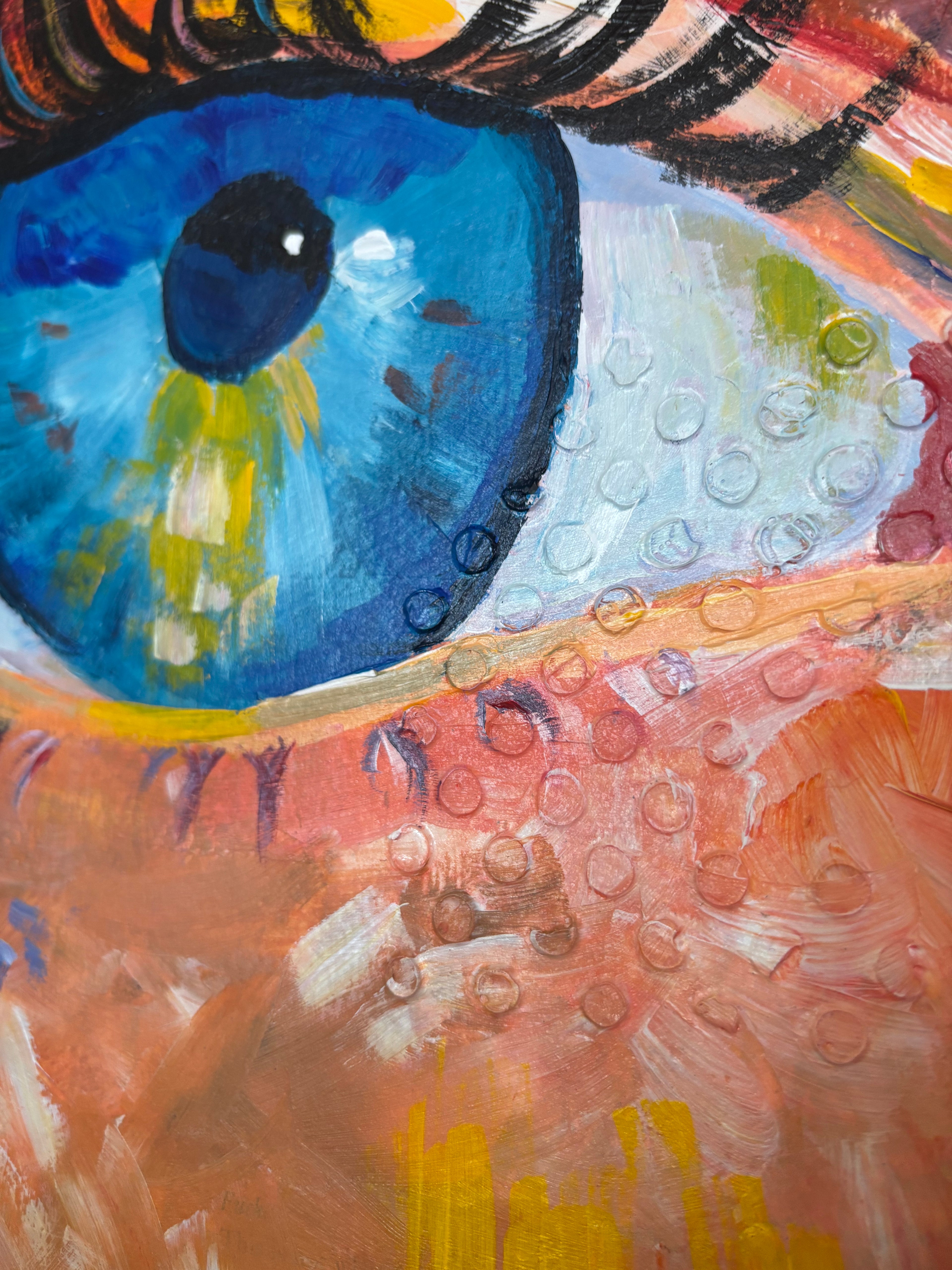 Colorful Eye Mixed Media Acrylic Painting- Free Shipping 13.5” x 16.5”