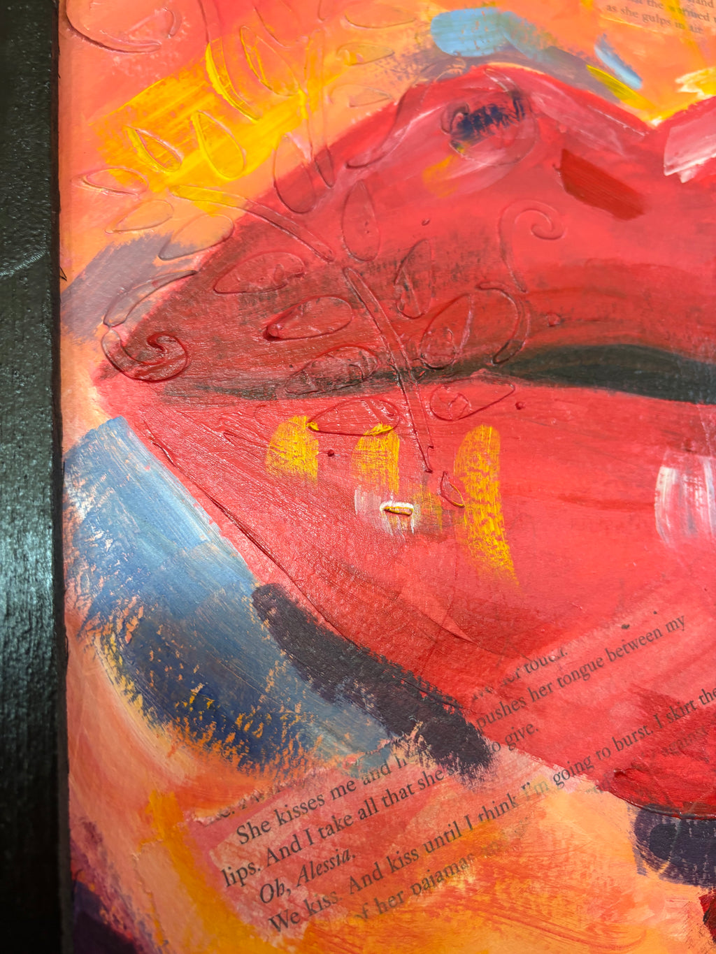Colorful Lips Acrylic Painting Mixed Media- Free Shipping 13.5” x 16.5”